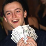 happy guy with lots of money